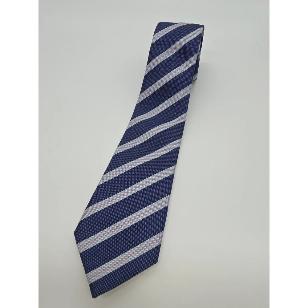 Banana Republic Men's Polyblend Necktie Designer Striped Blue Pink 57
